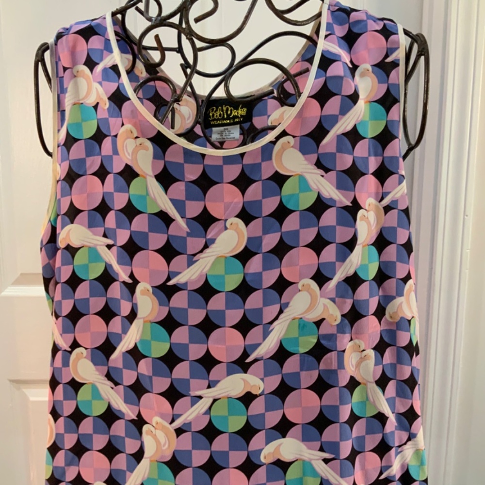 Bob Mackie Black and Blue Blouse with Multicolor Accents - Picture 7 of 12